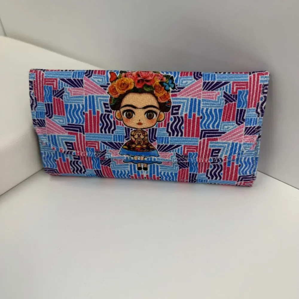 Frida Kahlo Mexican Knit Tri-Fold Mirror Wallet Traditional Artesanal Folkloric